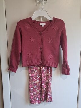 btween Rose Pink Floral Knit Cardigan & Leggings Set